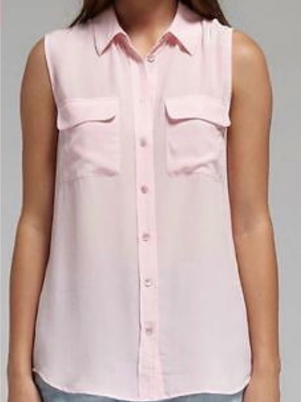 Equipment Sleeveless Silk Button-Front Tank in Pale Pink